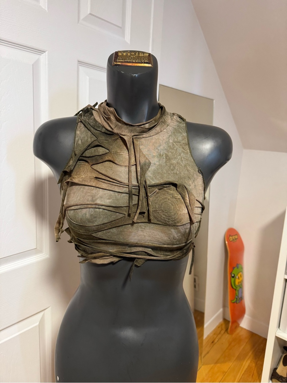 Distressed Olive Green Layered Crop Top